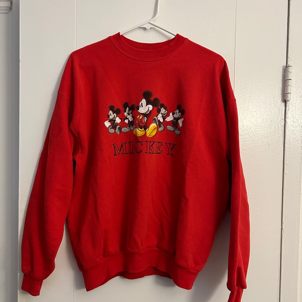 Disney Vintage Mickey Mouse Red Crewneck Sweatshirt Colorful Black and White